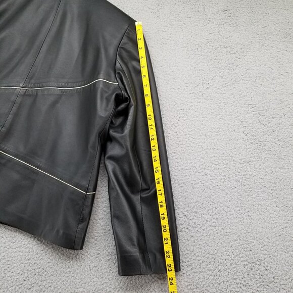 Silvia y Mario Womens Black Leather Jacket Lined Pockets Full Zip Argentina Sz M - Picture 10 of 16
